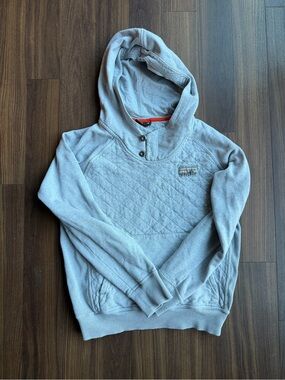 Patagonia Light Gray Pullover Hoodie with Red Trim